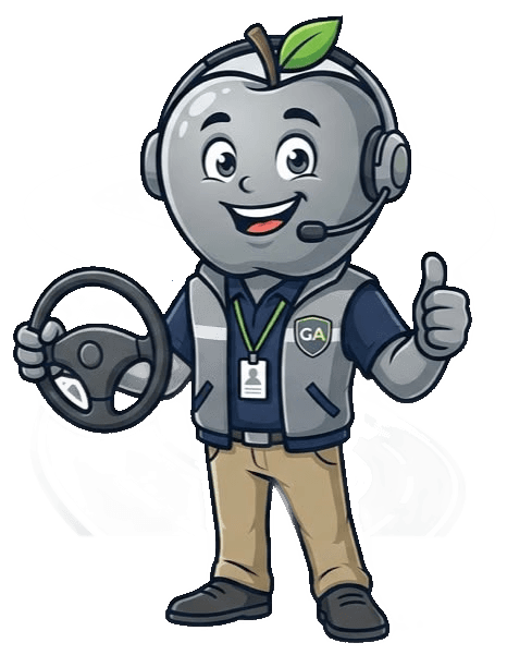 Grey Apple driving school mascot